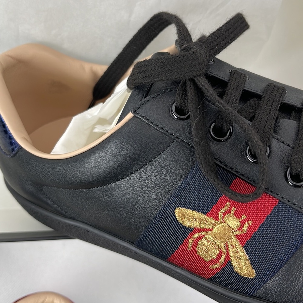 Gucci Mens Embroidered Ace Low Top Black Sneaker - Picture 9 of 11